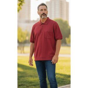 Vtg HABAND Casual Joe Deep Red Short Sleeve Banded Bottom Polo Top Big Mens 2X